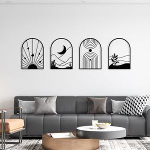4 Pcs Black Large Metal Wall Art, 17x12 Inch Modern Minimalist Iron Wall😘